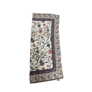 Vintage April Cornell Traders Blue Green Floral Cotton Tablecloth 52 X 88 India